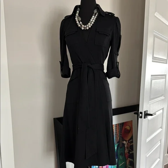 Diane Von Furstenberg Black Sheath Dress with Notched Collar - Picture 1 of 8